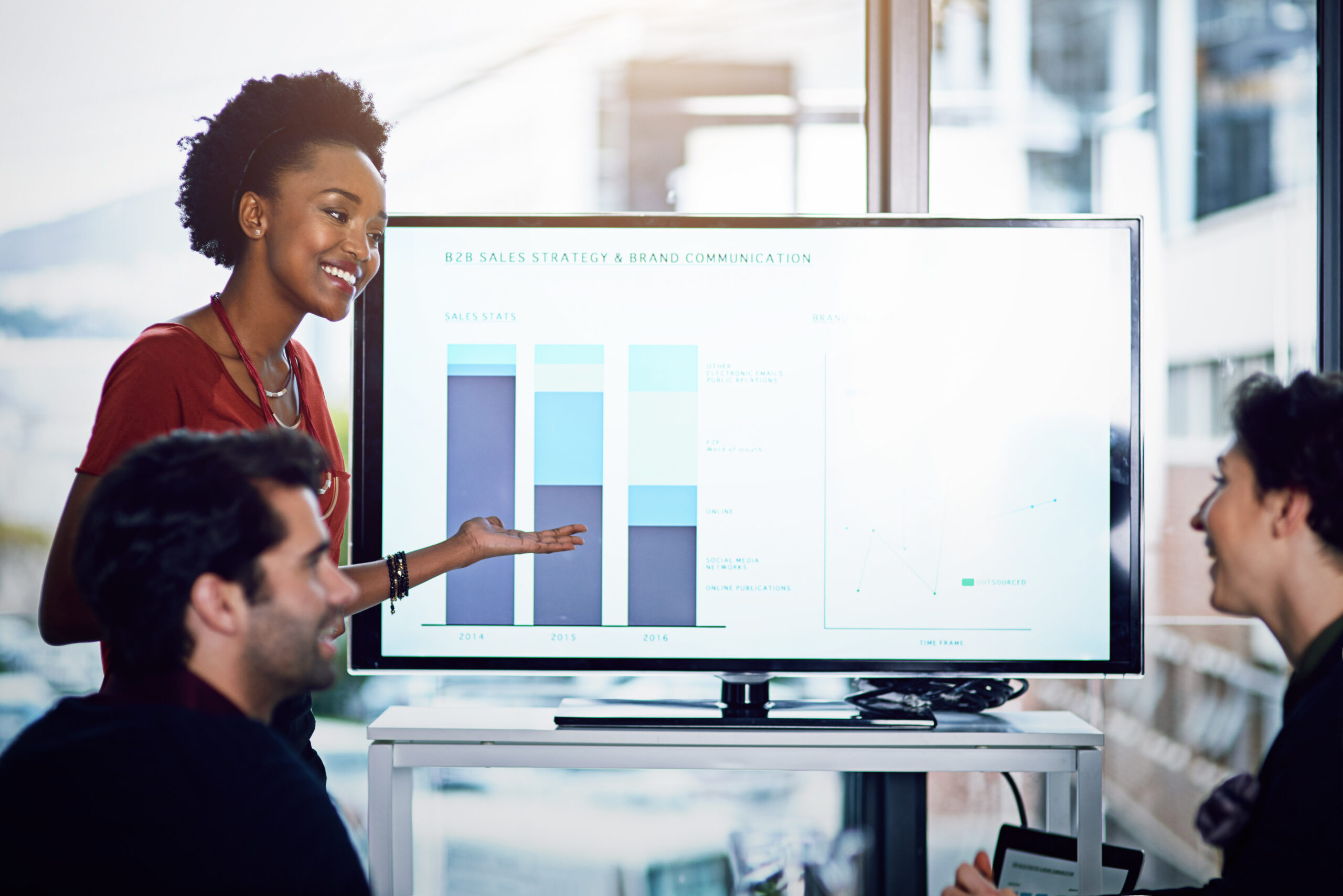Sales team analyzing consumer data
